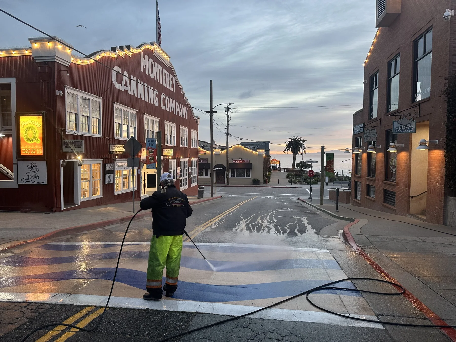 The Cleaning Machine cleaning the street at Cannery Row